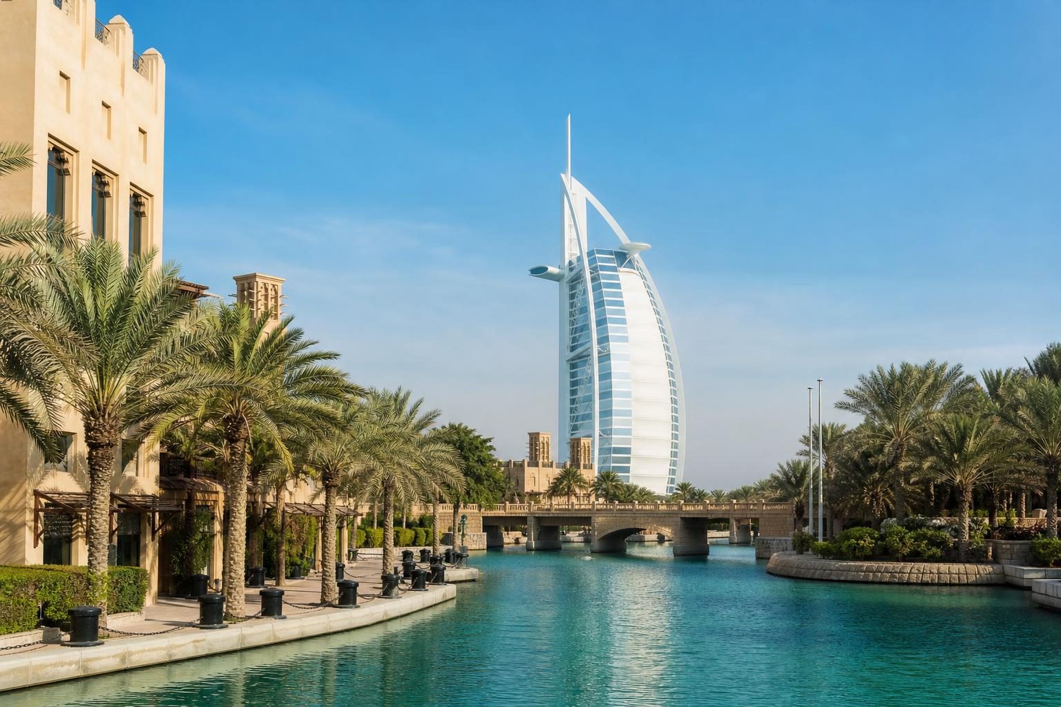 Dubai mit Hochhäusern am Wasser