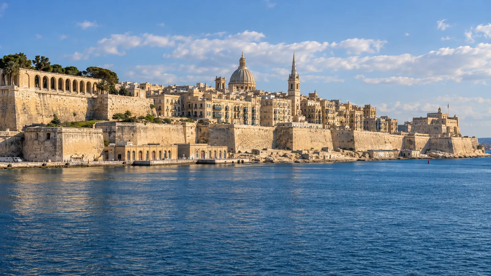 Stadtmauern von Valletta über dem Hafen von Malta